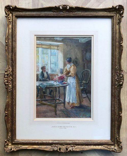 fig 1. James Shaw Crompton RI Signed Original 19th Century Antique Watercolour Painting Interior Scene & Figures