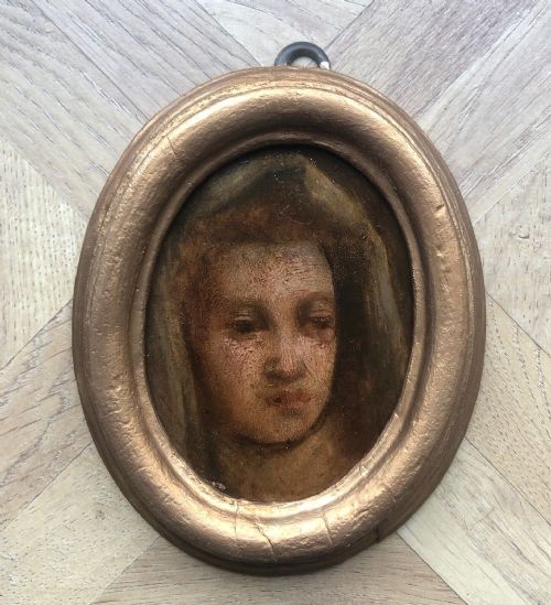 Portrait of Madonna, After Andrea Del Sarto Original Antique Framed Oil Painting