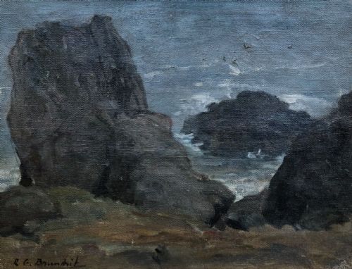 Reginald Grange Brundrit Signed Original Early 20th Century Oil Painting on Canvas Ravenscar Yorkshire Coast Seascape Landscape