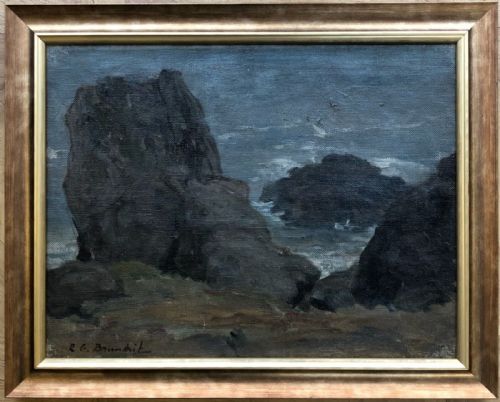 fig 1. Reginald Grange Brundrit Signed Original Early 20th Century Oil Painting on Canvas Ravenscar Yorkshire Coast Seascape Landscape
