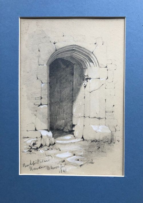 William Moore Signed 1841 Original 19th Century Pencil Drawing Bishop's Palace York Doorway Provenance Darrell Buttery Collection