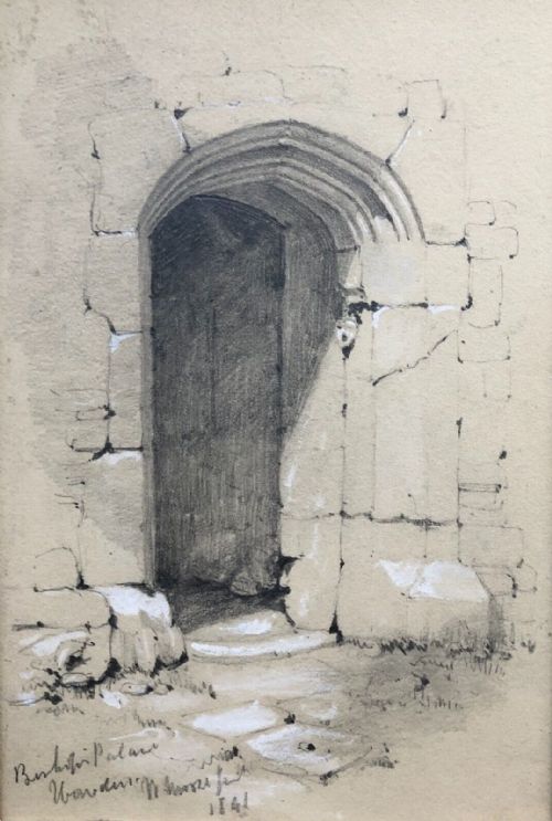 fig 1. William Moore Signed 1841 Original 19th Century Pencil Drawing Bishop's Palace York Doorway provenance Darrell Buttery Collection