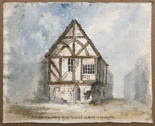 Original 19th Century Antique Watercolour Painting Ancient Dwelling Vicars Choral Newgate in York Estate of Darrell Buttery Provenance