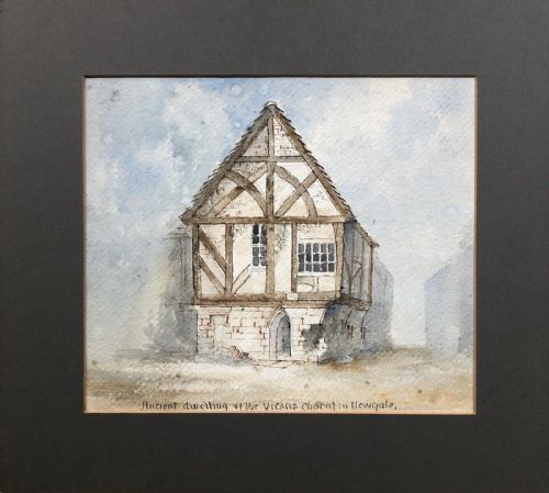 fig 1. Original 19th Century Antique Watercolour Painting Ancient Dwelling Vicars Choral Newgate in York Estate of Darrell Buttery Provenance