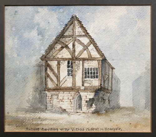 fig 2. Original 19th Century Antique Watercolour Painting Ancient Dwelling Vicars Choral Newgate in York Estate of Darrell Buttery Provenance