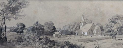 Edwin Moore Signed Original Mid 19th Century Antique Watercolour Painting St Cuthbert's Church in Sessay Yorkshire Landscape Darrell Buttery Estate Provenance