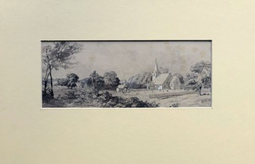fig 1. Edwin Moore Signed Original Mid 19th Century Antique Watercolour Painting St Cuthbert's Church in Sessay Yorkshire Landscape Darrell Buttery estate Provenance