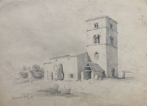 William Moore Signed 1844 Original 19th Century Pencil Drawing Appleton-le-street Church York Anglo Saxon Architecture Landscape Study