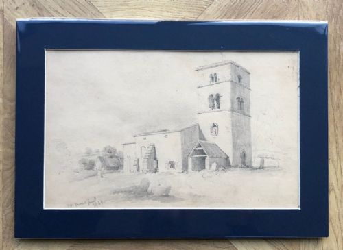 fig 1. William Moore Signed 1844 original 19th Century Pencil Drawing Appleton-le-Street Church York Anglo Saxon Architecture landscape Study