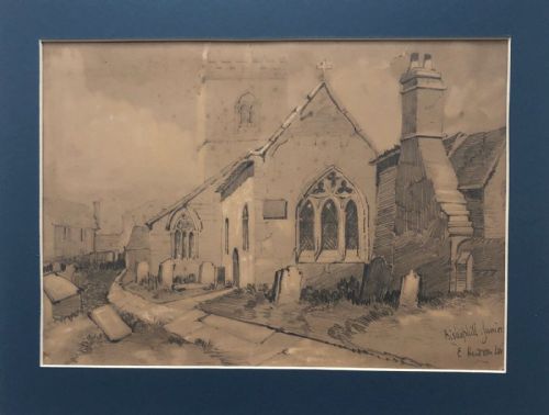 E Hudson 1861 Original 19th Century Antique Pencil Sketched Painting Study, Bishophill Junior Church, York Yorkshire Historical Landscape
