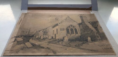fig 1. E Hudson 1861 Original 19th Century Antique Pencil Sketched Painting Study, Bishophill Junior Church, York Yorkshire Historical Landscape