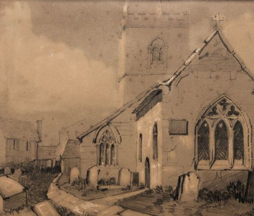 fig 2. E Hudson 1861 Original 19th Century Antique Pencil Sketched Painting Study, Bishophill Junior Church, York Yorkshire Historical Landscape