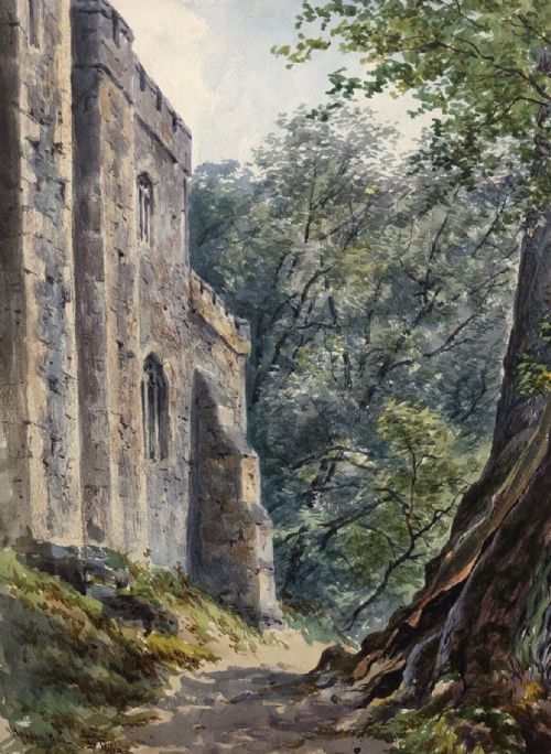 Thomas Dudley 1886 Original 19th Century Antique English Watercolour Painting Haddon Hall & Woodland Landscape