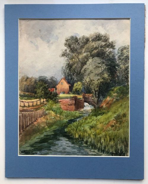 fig 1. Jessie Dudley Signed Original Antique Watercolour Painting The Foss River in York English Landscape
