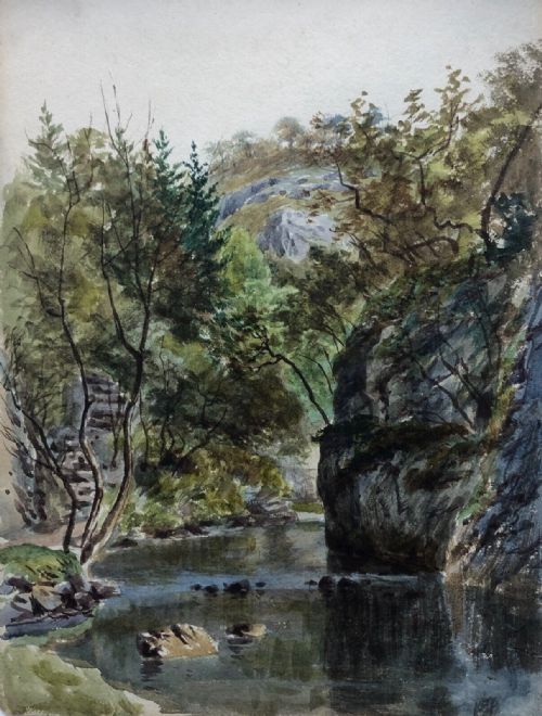 Attributed to Thomas Dudley Original 19th Century Antique Watercolour Painting Yorkshire River Landscape
