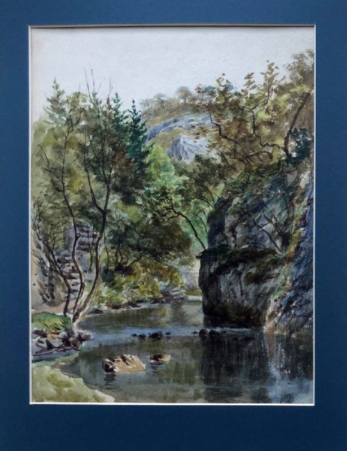 fig 1. Attributed to Thomas Dudley Original 19th Century Antique Watercolour Painting Yorkshire River Landscape