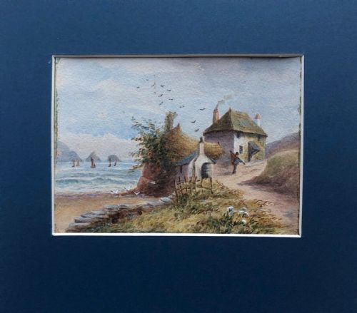 fig 1. Original Antique Watercolour Painting Cornish Coast & Cottage Landscape No.2 English Coastal Landscape