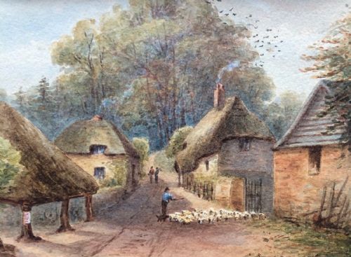 Original Antique Watercolour Painting English South Coast Village Possibly Devon or Cornwall Scene No.3
