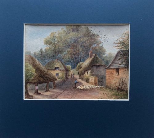 fig 1. Original Antique Watercolour Painting English South Coast Village Possibly Devon or Cornwall Scene No.3