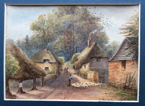 fig 2. Original Antique Watercolour Painting English South Coast Village Possibly Devon or Cornwall Scene No.3