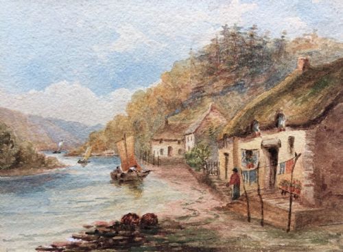 Original Antique Watercolour Painting English South Coast Possibly Devon or Cornwall Landscape Scene No.4