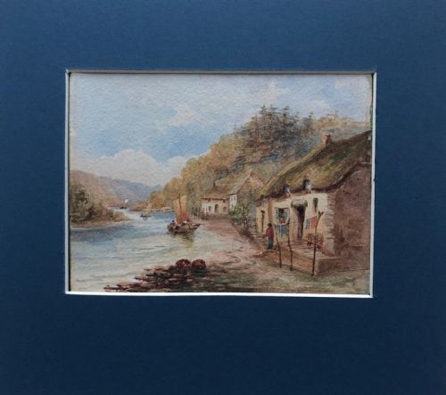 fig 1. Original Antique Watercolour Painting English South Coast Possibly Devon or Cornwall Landscape Scene No.4