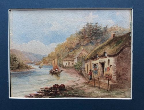 fig 2. Original Antique Watercolour Painting English South Coast Possibly Devon or Cornwall Landscape Scene No.4
