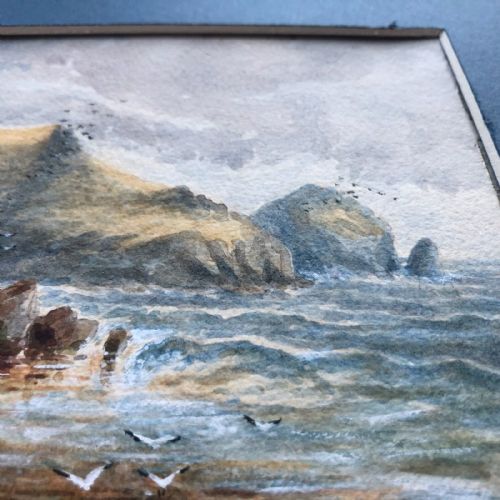 ORIGINAL ANTIQUE WATERCOLOUR PAINTING ENGLISH SOUTH WEST COAST LANDSCAPE MULLION COVE CORNWALL SEASCAPE NO1 - ADDITIONAL PHOTO 5