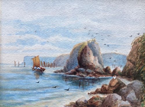 Original Antique Watercolour Painting English South Coast Landscape Possibly Cornwall or Devon Seascape No.5