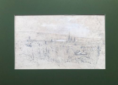 Attributed to Henry Edridge Original Late 18th Century Antique Pencil Drawing, Rouen Skyline French Landscape, Thomas Agnew & Sons, Manchester Provenance