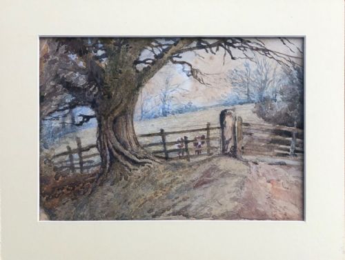 fig 1. Indistinctly Signed & Dated 1904 Original Antique Watercolour Painting Cattle by a Fence in a Tree Landscape