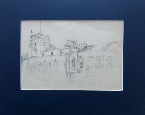 Edwin Ridsdale Tate Original Antique Pencil Sketch Architectural Study of Aldborough Church, Nr Boroughbridge North Yorkshire
