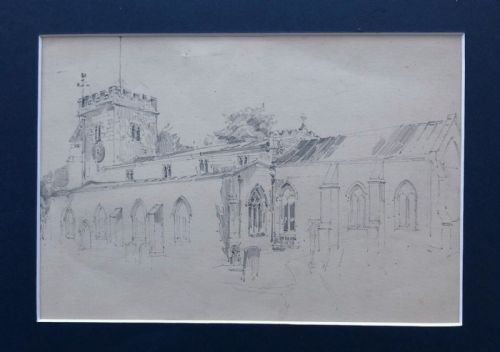 fig 2. Edwin Ridsdale Tate Original Antique Pencil Sketch Architectural Study of Aldborough Church, Nr Boroughbridge North Yorkshire