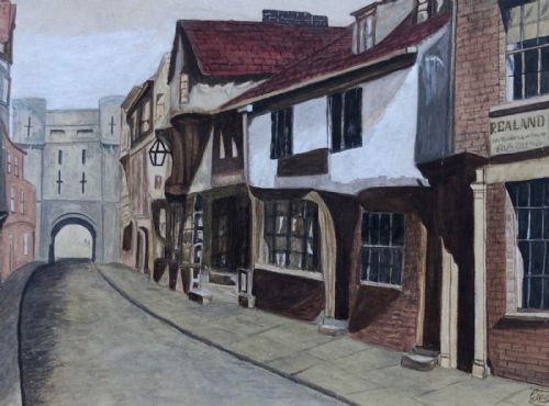 Original Signed Antique Watercolour Study of High Petergate and Bootham Bar, York, Yorkshire Street Landscape