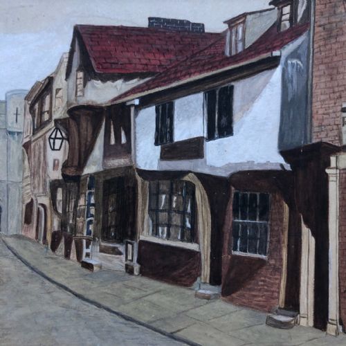 fig 2. Original Signed Antique Watercolour study of High Petergate and Bootham Bar, York, Yorkshire Street Landscape