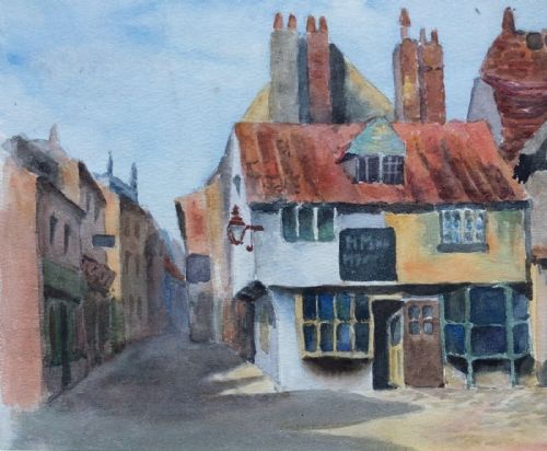Original 1909 Antique Watercolour Painting Jubbergate York Yorkshire Street Landscape