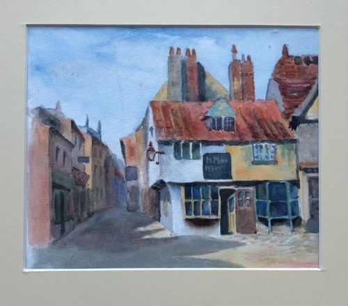 fig 1. Original 1909 Antique Watercolour Painting Jubbergate York Yorkshire Street Landscape