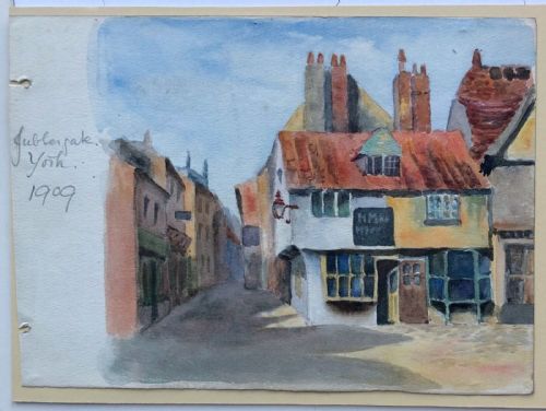 fig 2. Original 1909 Antique Watercolour Painting Jubbergate York Yorkshire Street Landscape