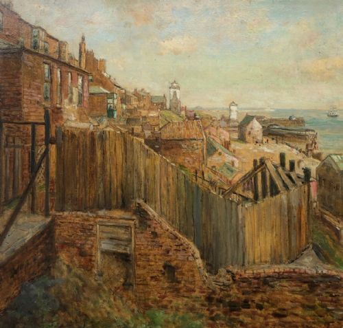 fig 1. John Falconer Slater Signed, Original Early 20th Century Antique Oil Painting on Board, North Shields, British Northern Art Seascape