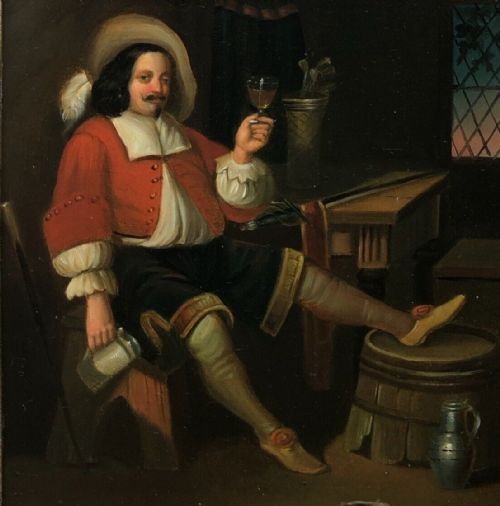 Manner of Franz Van Mieris Antique Original Oil Painting on Metal Panel Dutch Gentleman Drinking in a Tavern