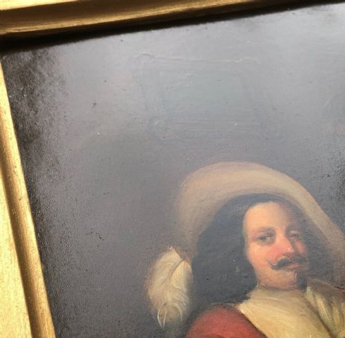 fig 2. Manner of Franz van Mieris Antique Original Oil Painting on metal Panel Dutch Gentleman Drinking in a Tavern