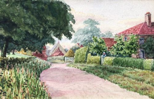 Original 1918 Watercolour Painted by Herbert Lodge a Ww1 Serviceman Askham Bryan Yorkshire Village Landscape