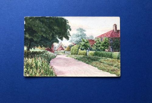 fig 1. Original 1918 Watercolour Painted by Herbert Lodge a WW1 Serviceman Askham Bryan Yorkshire Village Landscape