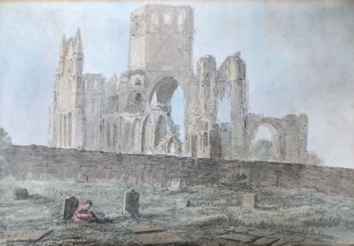 Original 18th Century Antique Watercolour Painting of Whitby Abbey & St Mary's Churchyard