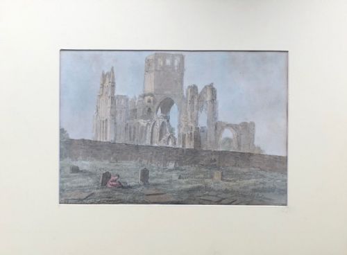 fig 1. Original 18th Century Antique Watercolour Painting of Whitby Abbey & St Mary's Churchyard