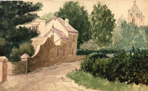 Original Antique Watercolour Painting on a Plain Postcard from Ww1 Period, a View of Clifford Village, Near Bramham in Yorkshire