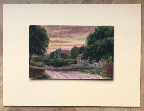 fig 1. Original Antique Watercolour Painting by a Billeted Serviceman WW1 Period Branham Old Hall Yorkshire Landscape