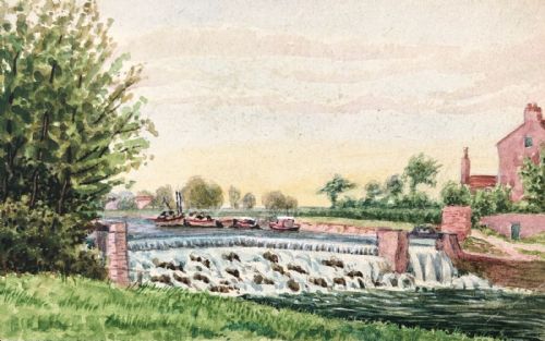 fig 1. Original Antique Watercolour Landscape Painting on a Postcard by a Billeted Serviceman WW1 Period A View of Naburn Lock Yorkshire Landscape