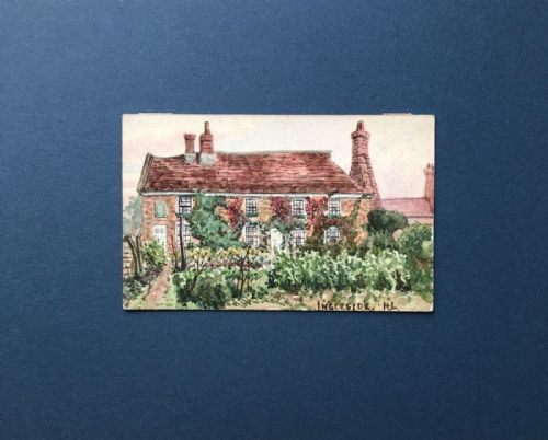 fig 1. Signed H L Original 1917 Watercolour Landscape Painting by a WW1 Serviceman Yorkshire Cottage in Copmanthorpe