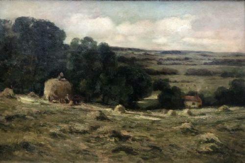 John Scott Signed Early 20th Century Original Antique Oil Painting on Canvas Gathering Hay Nr Leyburn Yorkshire Farm Landscape